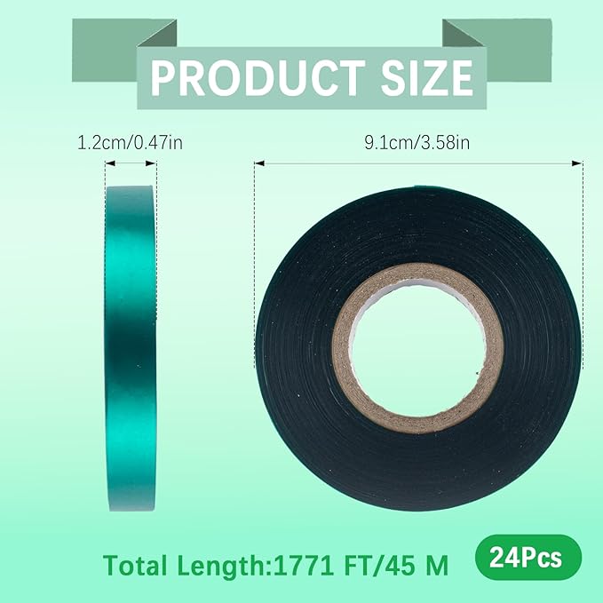 24 Pcs Stretch Tie Tape, 150 Feet x 1/2" Wide Reusable Garden Plant Ties Green Tapes for Plants, Thick Garden Vinyl Stake Ribbon for Branches Flowers Tomatoes Indoor/Outdoor/Greenhouse