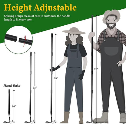 2 in 1 Hoe Garden Tool for Weeding& Cultivator - 52 inch Heavy Duty Garden Hoe with Upgraded Claw 3-Tine Tiller Rake,Long Handle Weed Grass Removal Tools for Gardening,Soil Loosening,Planting,Digging