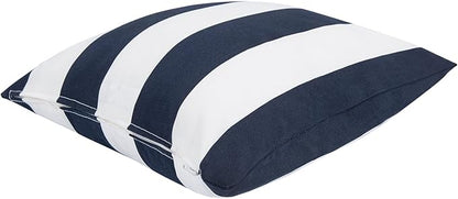 Throw Pillow Covers Set of 2, Outdoor Indoor Waterproof Decorative Patio Throw Pillowcase Shell 18x18 Inch, Square Cushion Case for Couch Sofa Garden Farmhouse Decoration-Navy White Stripe