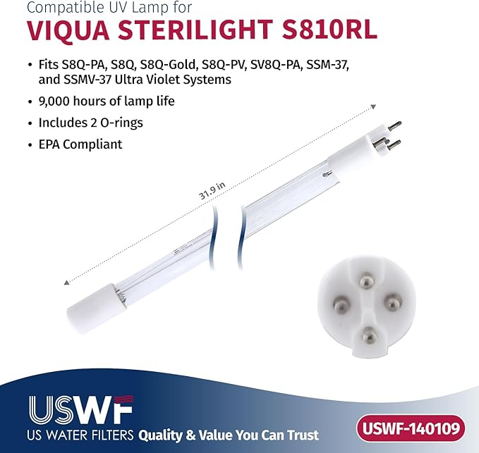S810-QL Replacement UV Lamp/Sleeve | Fits the VIQUA S8Q, SV8Q-PA, & SSM-37 Series UV Systems | Made in the USA, US Water Filters
