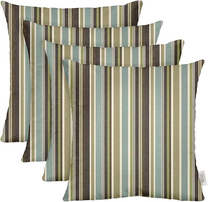RSH DECOR: Sunbrella Square Throw Pillows Set of 4 | 24" x 24" | Water and Fade-Resistant Performance Fabric | Outdoor Pillow Covers with Down-Alternative Inserts | Brannon Whisper