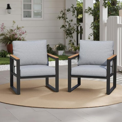 Outdoor Chairs Set of 2, Outdoor Furniture Set, Outdoor Conversation Chair Sets for Balcony Backyard Park Garden, Light Grey