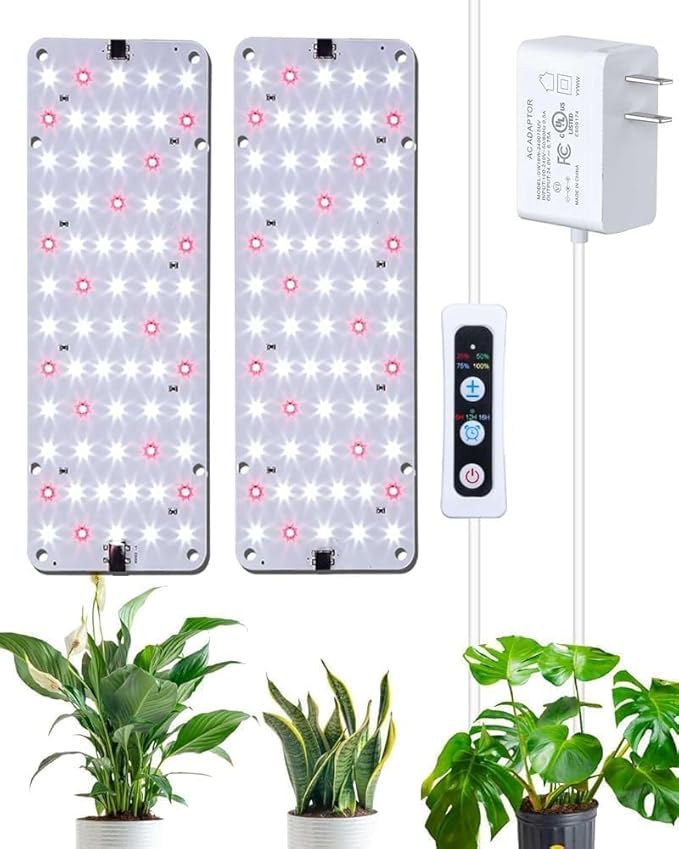 DOMMIA Grow Light, 20W Ultra-Thin Panel Grow Lights for Indoor Plants, High PPFD Full Spectrum, Dimmable, 6/12/16H Timer Auto on/Off, Suitable for Indoor Growing, Cold White 3-Pack
