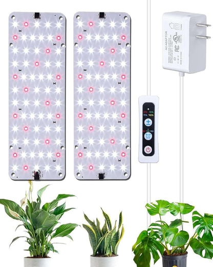 DOMMIA Grow Light, 20W Ultra-Thin Panel Grow Lights for Indoor Plants, High PPFD Full Spectrum, Dimmable, 6/12/16H Timer Auto on/Off, Suitable for Indoor Growing, Cold White 2-Pack