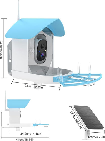 Bird Feeder with Camera, Smart AI Bird Breed Recognition,Birds Motion Detection with Real Time Notice, Solar Powered Auto Capture Bird Watching WiFi Camera,Gifts for Birdlover,Family,SkyBlue