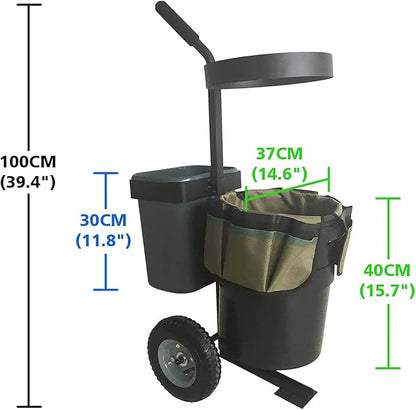Garden Cart with Wheels & Oxford Fabric Bag – Heavy-Duty Yard Trolley for Lawn Care, Gardening Tools & Flower Transport – Portable Outdoor Tool Organizer with Large Storage Capacity