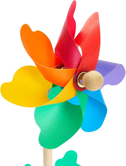 Blue Panda 12-Pack Rainbow Flower Pinwheels for Yard and Garden - Wind Spinners and Outdoor Party Favors for Kids, Pride and Birthday Decorations - Windmill for Yard - Pinwheels for Kids