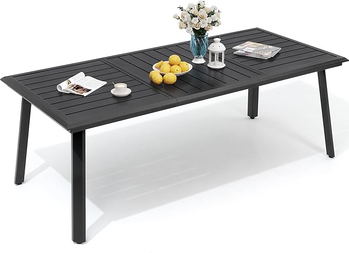 Aluminum Outdoor Dining Table for 6-8, 83" Rectangle Patio Table with 1.69" Umbrella Hole, All-Weather Deck & Backyard Furniture