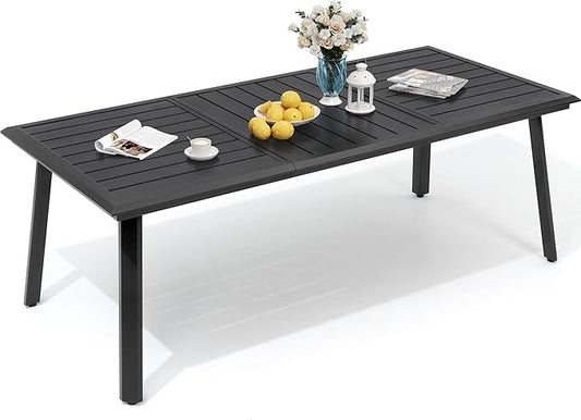 Aluminum Outdoor Dining Table for 6-8, 83" Rectangle Patio Table with 1.69" Umbrella Hole, All-Weather Deck & Backyard Furniture