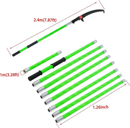 30FT Extendable Pole Saw, Manual Branch Trimmer with Long Handle, Manuals Tree Pruning Saws, 9 Knots Green