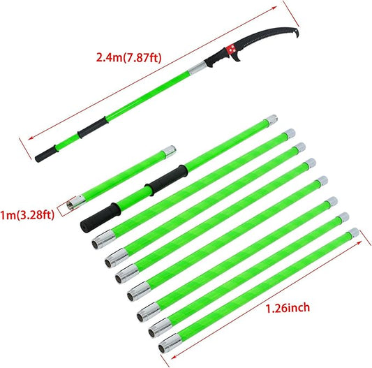 30FT Extendable Pole Saw, Manual Branch Trimmer with Long Handle, Manuals Tree Pruning Saws, 9 Knots Green
