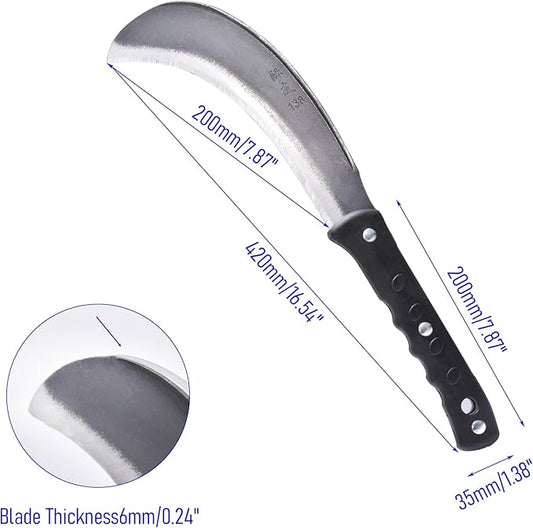 1pce 420mm/16.54in Manganese Steel Billhook Brush Clearing Sickle for Grass,Weeding Tools for Garden,Curved Sawtooth Sickle,Machete Axe for Cutting Trees,Steel Blade Knife in Hand
