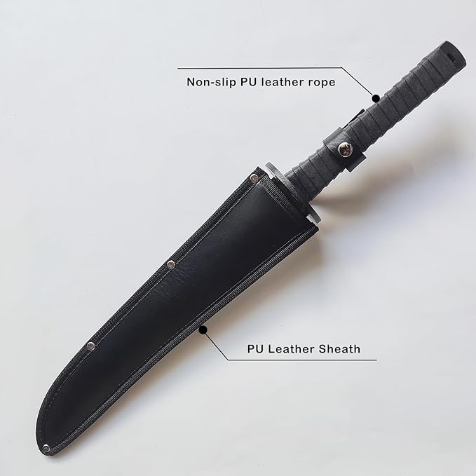 Full Tang Carbon Steel Machete Sword with Leather Sheath for Practice, Outdoor Use, Collection-20.5 Inch