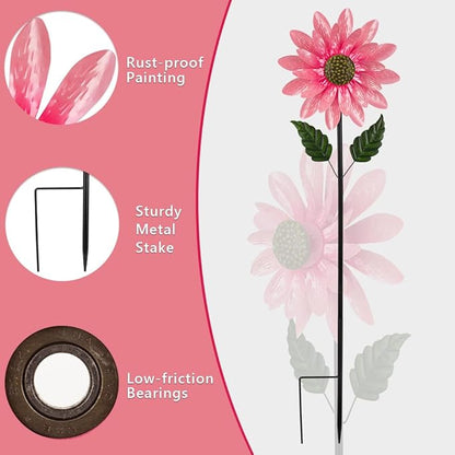 Viveta Wind Spinner Outdoor, Decorative Wind Sculpture wtih Sturdy Stake,Pink Pinwheels for Yard and Garden