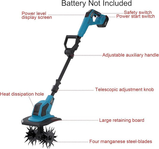 Cordless Tiller Cultivator Compatible with Makita 18V Battery(Not Included),Folding Electric Rototiller,Garden Tiller for Garden Lawn