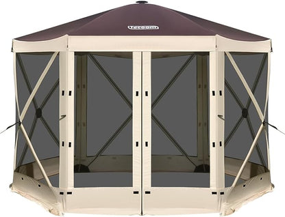Tecoom 6-Sided Pop Up Gazebo Tent, Screen House with Mosquito Netting Canopy for Camping, 10x10ft Portable Sun Shelter Removable Siedwalls for Outdoor, Garden, Activities, Khaki