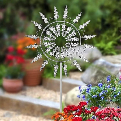 Magical Metal Windmill, Stainless Steel Windmill,Kinetic Metal Wind Spinners Garden Stake, 3D Wind Sculptures Move with The Wind Lawn Solar Wind Catcher Outdoor Patio Garden Decoration (SILVER-1PCS)