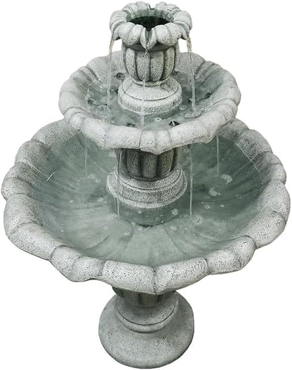 39.3” H Outdoor Floor Water Fountain, 3-Tiers Concrete Water Fountain with Submersible Electric Pump - Garden Cascading Waterfall for Yard Patio Lawn Home Decor