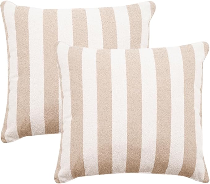 2 Pack Outdoor Throw Pillows 26x26 Inch Decorative Pillow Cushions with Insert for Patio Garden Porch, Khaki Stripe