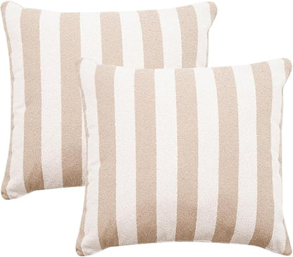 2 Pack Outdoor Throw Pillows 26x26 Inch Decorative Pillow Cushions with Insert for Patio Garden Porch, Khaki Stripe