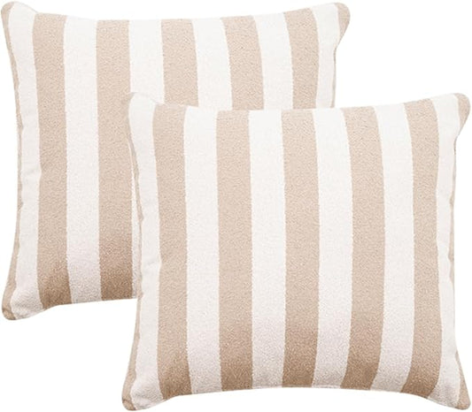 2 Pack Outdoor Throw Pillows 26x26 Inch Decorative Pillow Cushions with Insert for Patio Garden Porch, Khaki Stripe
