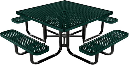 COATEDOUTDOORFURNITURE Heavy-Duty Portable Outdoor Kids Table with Umbrella Hole, Punched Steel Kids Picnic Table, Commercial-Grade, Made in America (46 in, Square, Childrens, Dark Green)