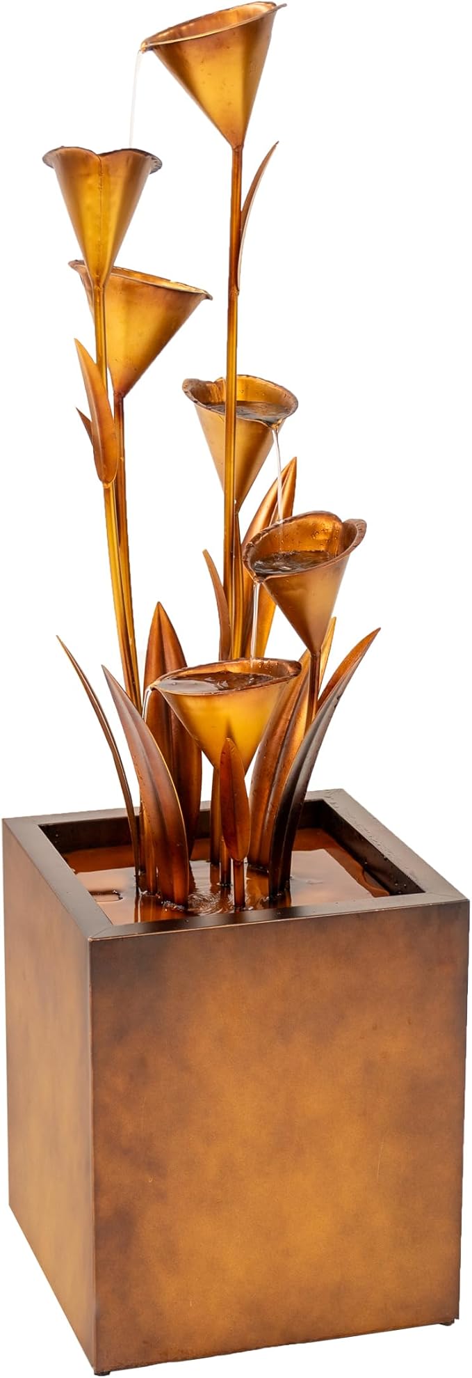 XBrand Metal Sculptural Multi-Tiered Flower Water Fountain, Bronze, 46" Tall