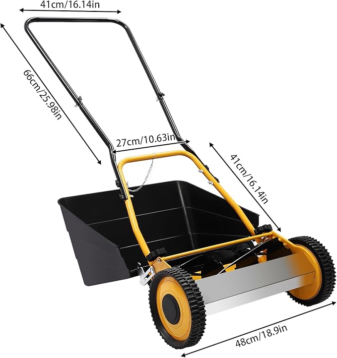 14-Inch Manual Push Reel Lawn Mower with Collection Bag, 5-Edged Blades, 14in Cutting Width, Walk-Behind Lawn Mower