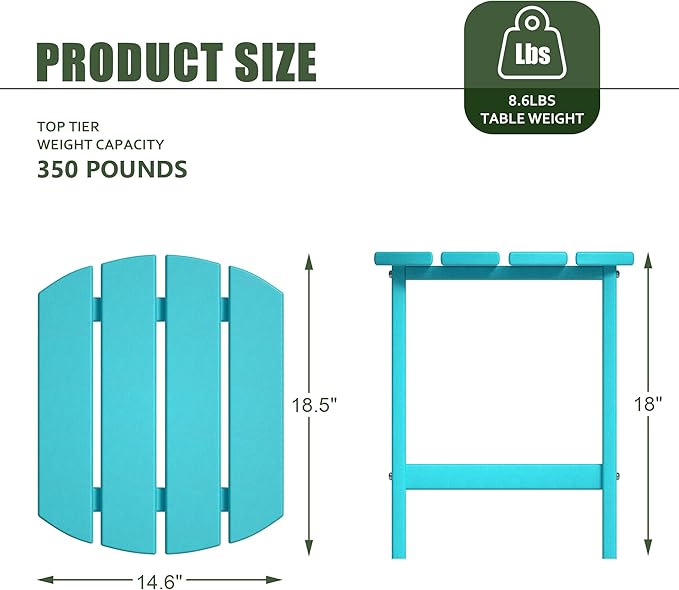 TORVA Patio Adirondack Side Table, Outdoor End Tables All-Weather Resistant HDPE Humidity-Proof Long Time Use for Deck, Lawn,Garden, Porch, Backyard End Table(Lake Blue Color-1 Tier)