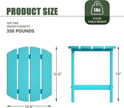 TORVA Patio Adirondack Side Table, Outdoor End Tables All-Weather Resistant HDPE Humidity-Proof Long Time Use for Deck, Lawn,Garden, Porch, Backyard End Table(Lake Blue Color-1 Tier)