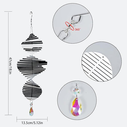 Wind Spinners Outdoor – Colorful Garden Wind Spinners & Yard Decorations, Outside Wind Chimes for Garden Decor, Birthday Gifts for Women (Helicoid-Silver, 7.8 inch)