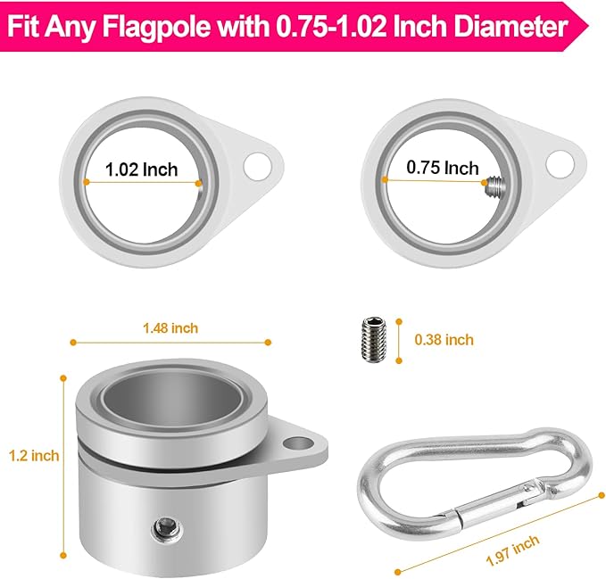 1" Flag Pole Rings, 2 Pcs Anti Wrap Flag Pole Clips Swivels, 360° Rotating Flagpole Flag Mounting Rings, Aluminum Alloy Spinning Flag Pole Kit Parts for 0.75-1.02" Diameter (1 Inch, Silver)