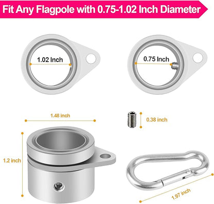 1" Flag Pole Rings, 2 Pcs Anti Wrap Flag Pole Clips Swivels, 360° Rotating Flagpole Flag Mounting Rings, Aluminum Alloy Spinning Flag Pole Kit Parts for 0.75-1.02" Diameter (1 Inch, Silver)