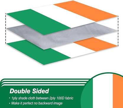 Ireland Irish Flag 3x5 ft Outdoor, Double Sided 3 Ply Heavy Duty Ireland National Country Flag, 100% Quality Polyester Irish Banner with Brass Grommets 4 Rows Stitches