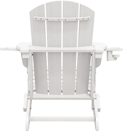 SERWALL Adirondack Chair with Cup Holders - Composite Adirondack Chairs HDPE Outdoor Chairs All Weather Use- White