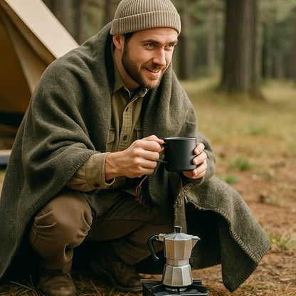 Wool Camping Blanket – 70% Wool Heavy-Duty Military Style Throw, Warm & Washable, Fire Retardant Cover for Emergency, Survival & Outdoor Use – Perfect for Camping, Car, Home & Hiking, Olive 62x84