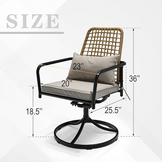 7-Piece Outdoor Patio Dining Set, 6 Wicker Swivel Rattan Chairs with Gray Cushions ＆63''Rectangular Outdoor Table with All Weather Frame Furniture Set