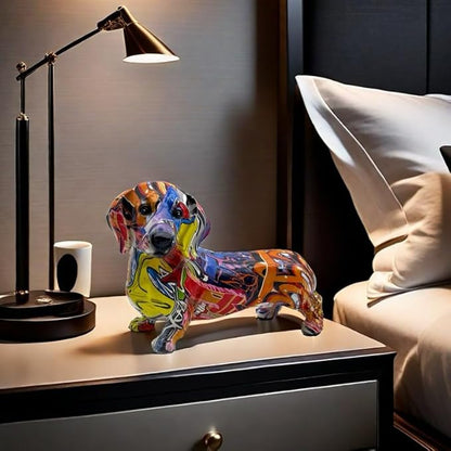 FUNSXBUG Colorful Dachshund Dog Statue Art Figurines Sculpture Collectibles Home Office Desktop Decor Outdoor Garden Display Decoration (Dachshund Dog 1)