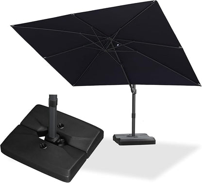 PURPLE LEAF 9' × 11.5' Patio Cantilever Umbrella with Base Outdoor Rectangle Adjustable Offset Umbrellas with 360-degree Rotation and 8 Heavy Duty Metal Ribs for Garden Deck Pool Navy Blue