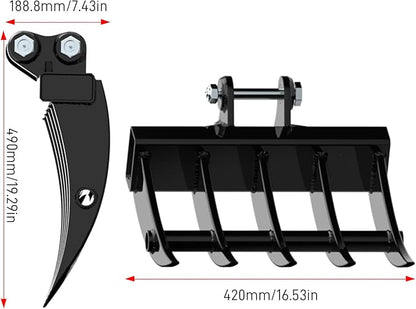 Mini Excavator Attachment Rake, Metal Wide Backhoe Rake Fit for 0.8T-1.5T Mini Excavators - Upgraded High-Thickness Steel‌ - Replace Hydraulic Tilt Excavator Attachment