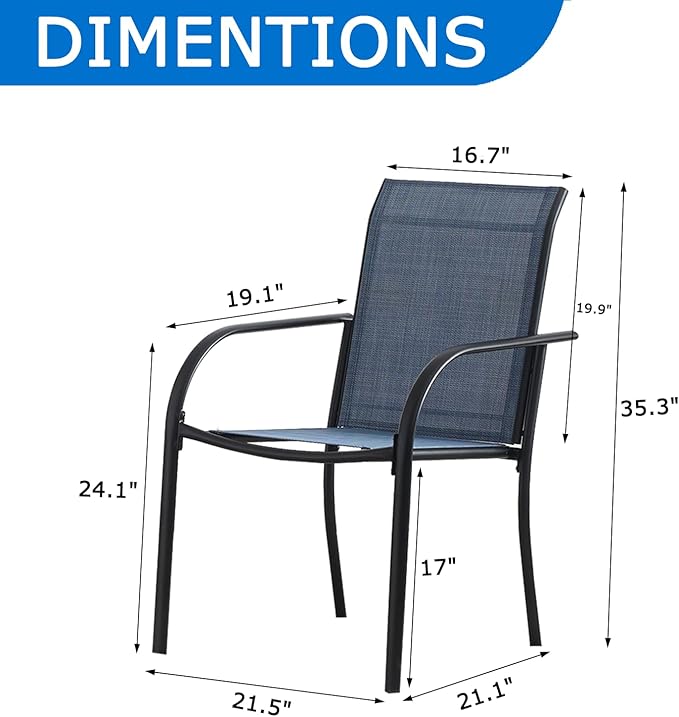 Outdoor Dining Chairs Set of 6, Stackable Patio Chairs with Textilene Fabric, Lightweight Garden Chairs for Poolside, Backyard, Camping, Dark Blue