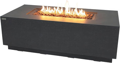 Elementi Andes Gas Fire Pit Cast Concrete Fire Table, Outdoor Fire Pit Electronic Ignition | Canvas Cover, Lava Rock Included | Free AMS Wind Guard & Table-top Firepit | Dark Gray (Propane Gas)
