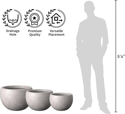 Kante 19.9" Dia Round Concrete Planter, Outdoor/Indoor Large Bowl Plant Pots with Drainage Hole and Rubber Plug for Garden Patio Balcony Home, Light Gray