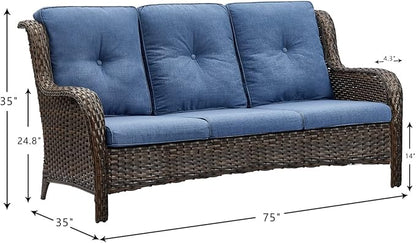 HUMMUH Patio Furniture 6 Pieces Outdoor Furniture Set Wicker Outdoor Sectional Sofa with Swivel Rocking Chairs,Patio Ottomans,Patio Coffee Table