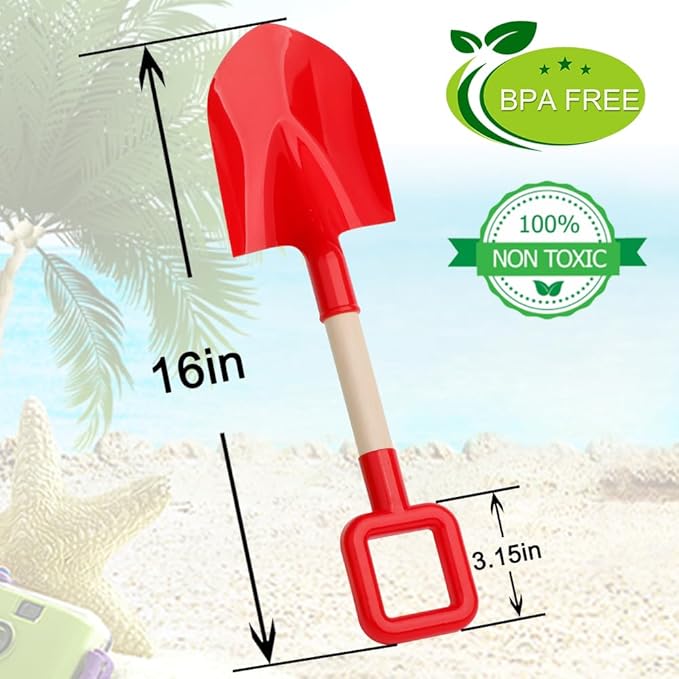 16'' Long Kids Beach Shovels Sand Spade Toys Gardening Tools with Wooden Handled, ABS Plastic Sturdy Scoop for Shoveling Digging Sand Snow Sandbox Backyard Summer Travel (3PCS - Blue Green Red)
