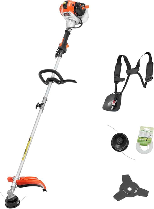 VEVOR String Trimmer, 25.2CC 2-Stroke, Gas Powered Weed Wacker, 16.9" Cordless Grass Trimmer, Multi-Functional Lawn Edger with Shoulder Strap & 3T Blade, Weed Eater for Quick Grass Cleaning