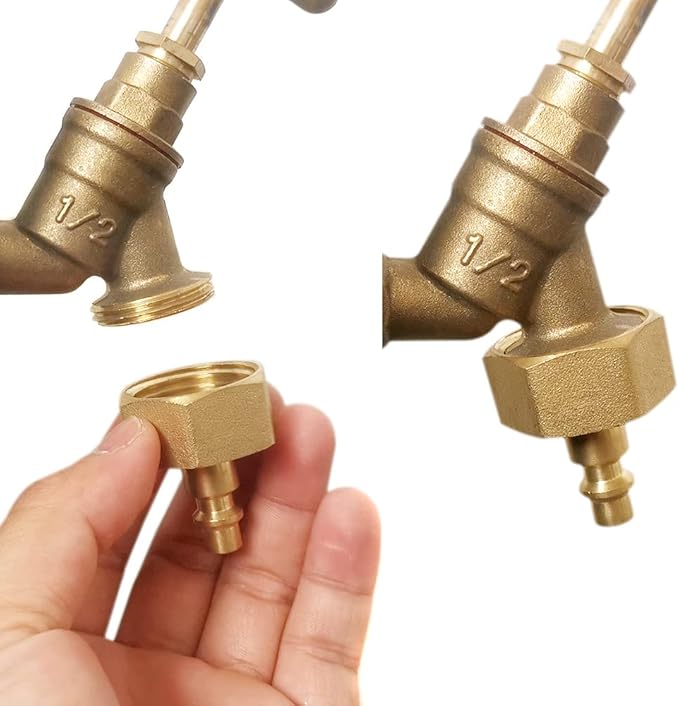 RV 1/4" Quick Connector to 3/4" GHT Garden Hose Adapter - Brass (Male + Female), Winter Freeze Protection & Water Drain for Camping RV, Boat, Hose Blow-Out Plugs