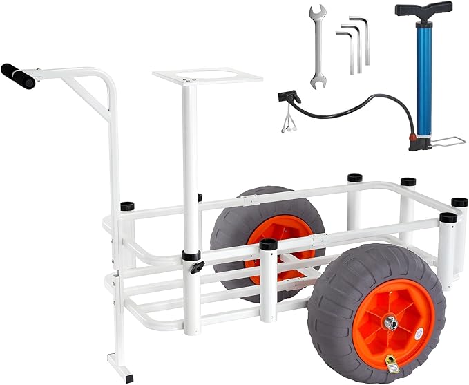VEVOR Beach Fishing Cart, 350 lbs Load Capacity, Fish and Marine Cart with Two 16" Big Wheels PU Balloon Tires for Sand, Heavy-Duty Aluminum Pier Wagon Trolley with 8 Rod Holders for Fishing, Picnic