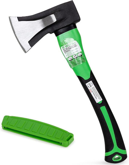 WilFiks Splitting Axe, 15” Camping Hatchet for Chopping and Kindling Wood and Branches, Forged Carbon Steel Hand Maul Tool for Gardening, Fiberglass Shock Reduction Handle with Anti-Slip Grip