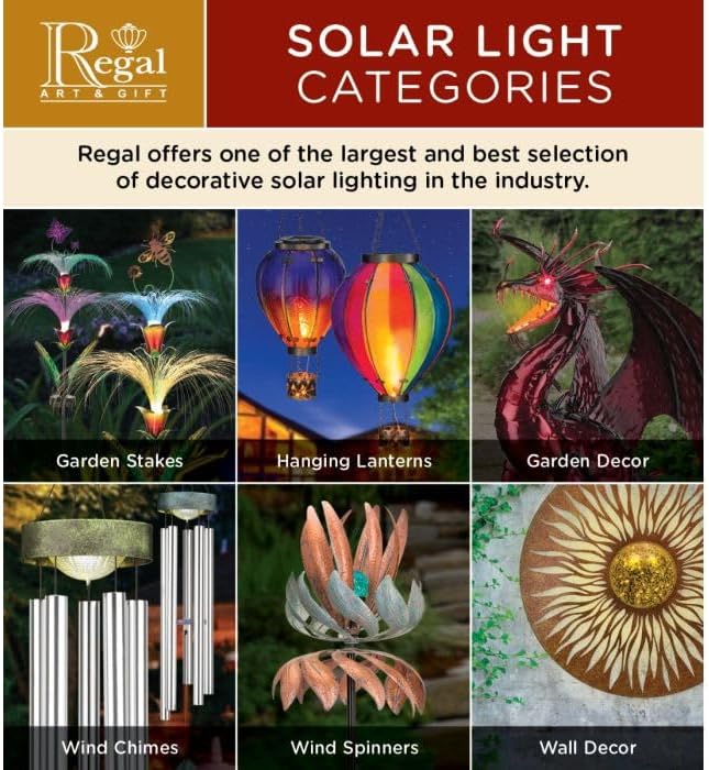 Regal Art & Gift Hot Air Balloon Solar Lantern – Hanging Solar-Powered LED Lights, Waterproof Portable Decorative Outdoor Lamp Made of Metal & Glass for Garden, Patios & Pathway – Rainbow(Small)